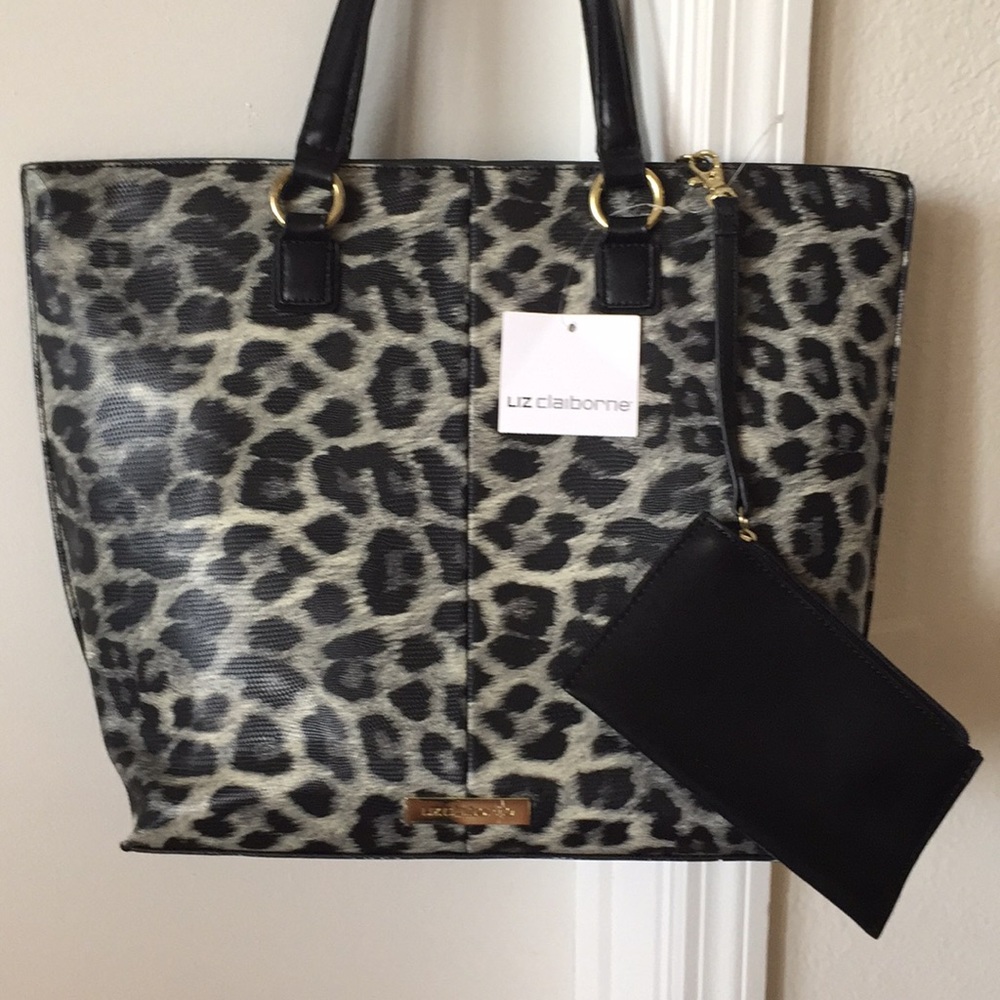 Liz Claiborne Snow leopard print leather handbag